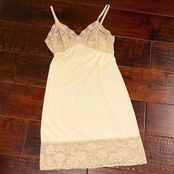 Vintage 50’s 60’s Van Raalte Suavatte Ivory Lace Slip Dress Sz 32 - Picture 2 of 14